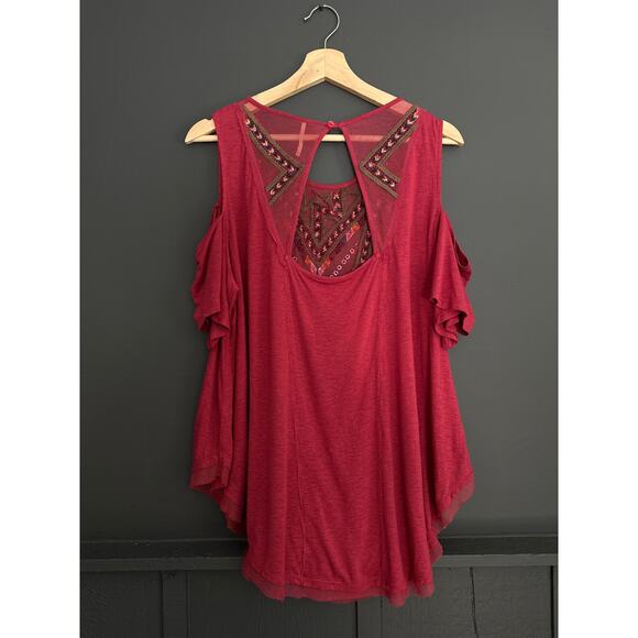 Free People Gypsy Love Spell Cold Shoulder Embroidered Embellished Top Size S - Picture 5 of 7